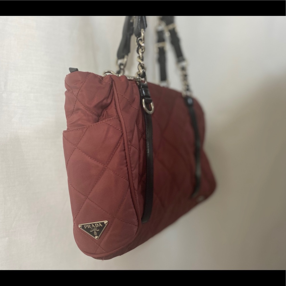 PRADA CHAIN DIAMOND QUILTED NYLON SHOULDER BAG
